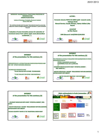 20/01/2013  WORKSHOP: VALORISATION OF TRADITIONAL PROCESSING OF  INDIGENOUS AND  AUTORS :