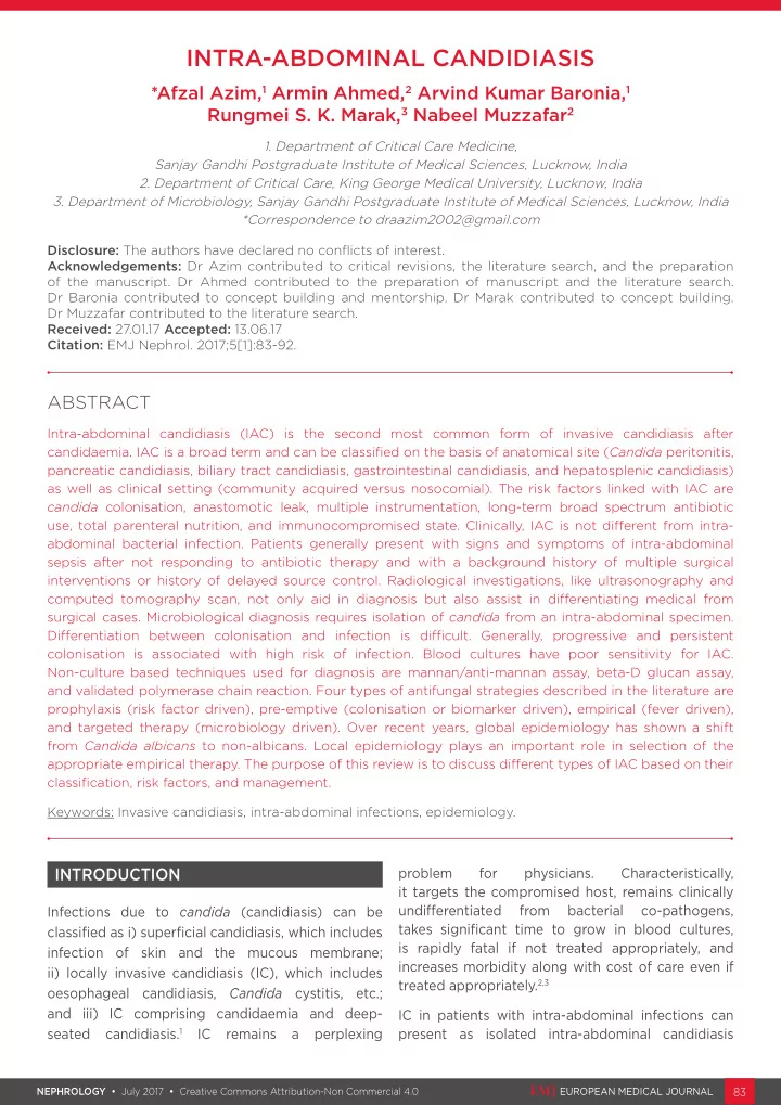 intra abdominal candidiasis
