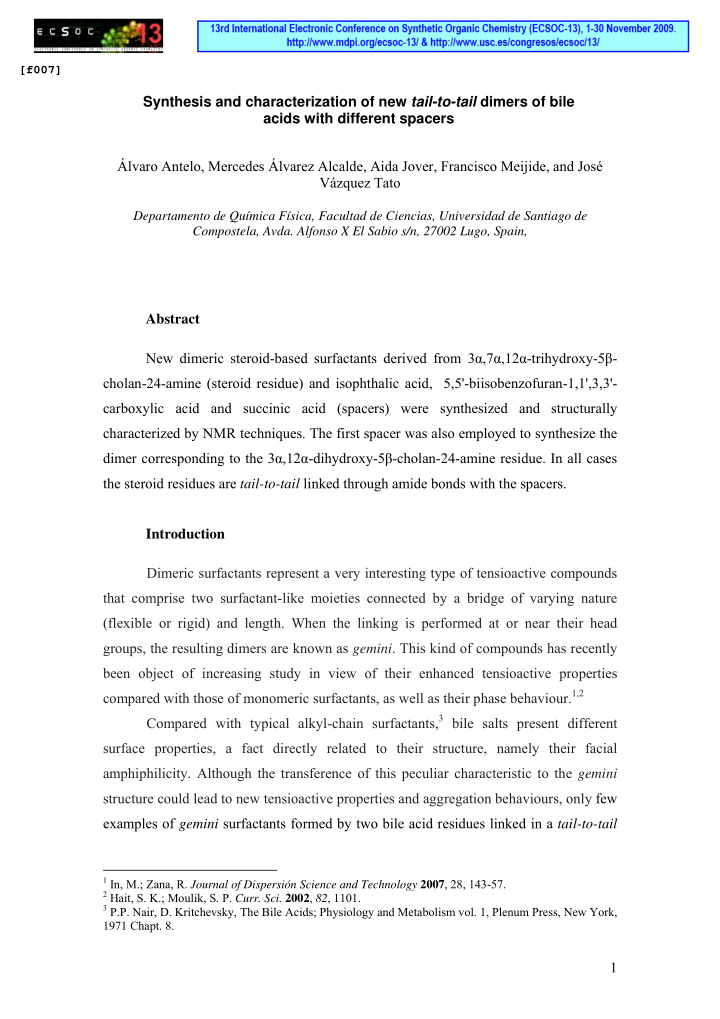 synthesis and characterization of new tail to tail dimers