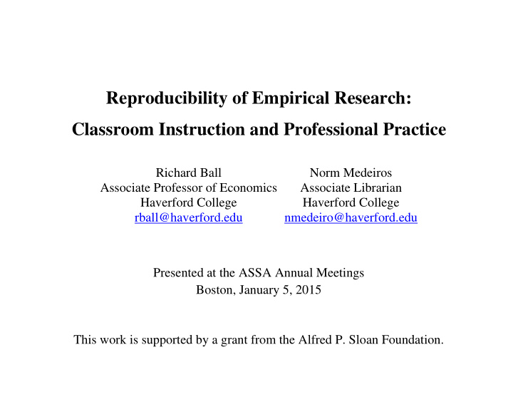 reproducibility of empirical research classroom