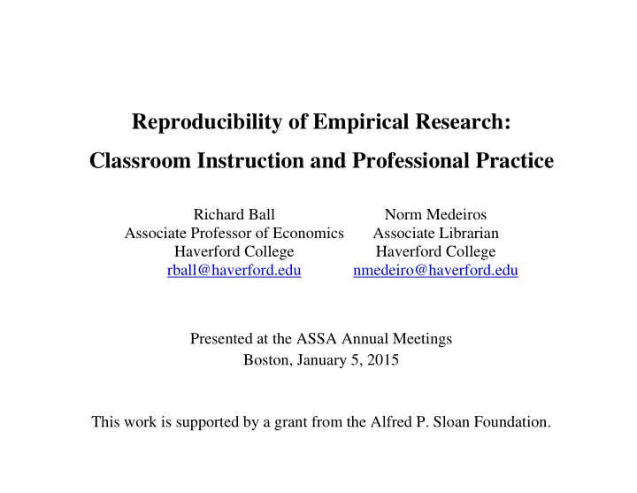 reproducibility of empirical research classroom