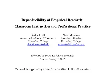 Reproducibility of Empirical Research:  Classroom Instruction and Professional Practice  Richard