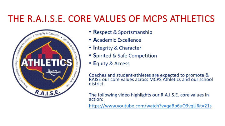 th the r e r a i s e core e values of m mcps a ath thlet