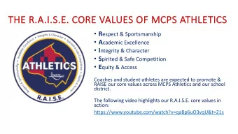 TH  THE R  E R.A.I.S.E. CORE  E VALUES OF M  MCPS A  ATH  THLET  LETICS  R espect &amp;