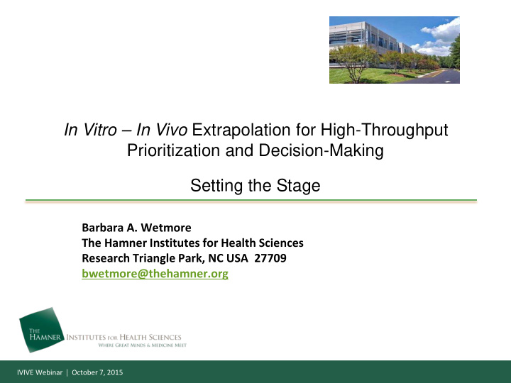 in vitro in vivo extrapolation for high throughput