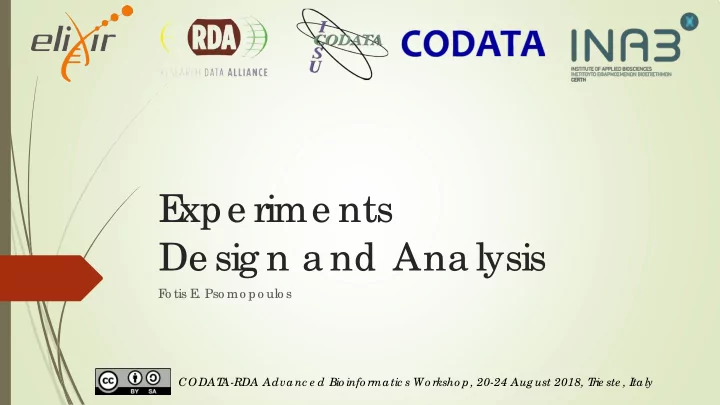 e xpe rime nts de sig n a nd ana lysis