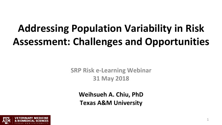 addressing population variability in risk assessment