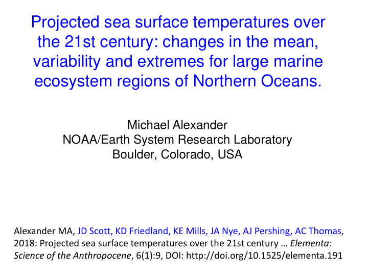 projected sea surface temperatures over the 21st century