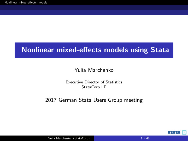 nonlinear mixed effects models using stata