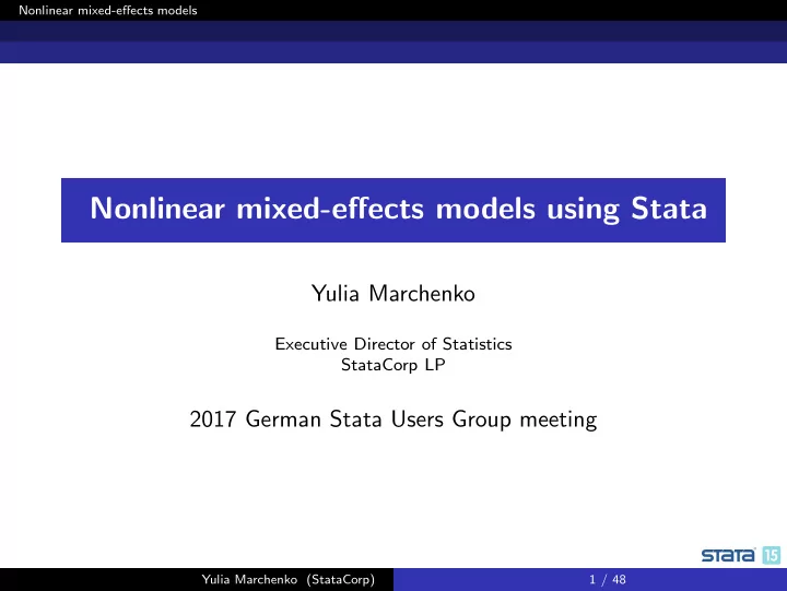 nonlinear mixed effects models using stata