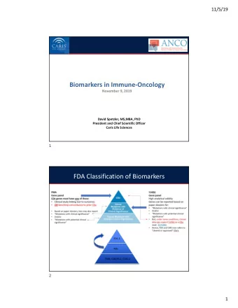 Biomarkers in Immune-Oncology  November 9, 2019  David Spetzler, MS,MBA, PhD  President and Chief
