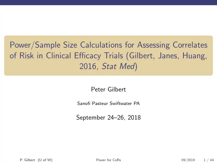 power sample size calculations for assessing correlates