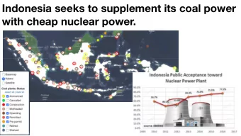 Indonesia seeks to supplement its coal power  with cheap nuclear power.  Coal power plant costs