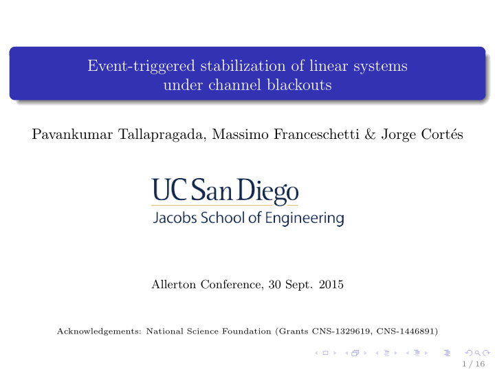 event triggered stabilization of linear systems under