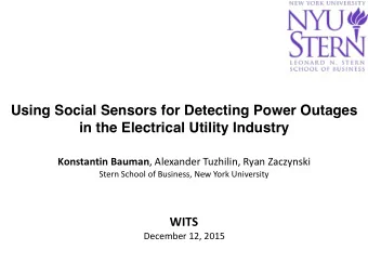 Using Social Sensors for Detecting Power Outages  in the Electrical Utility Industry Konstantin