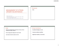 management of stress urinary incontinence