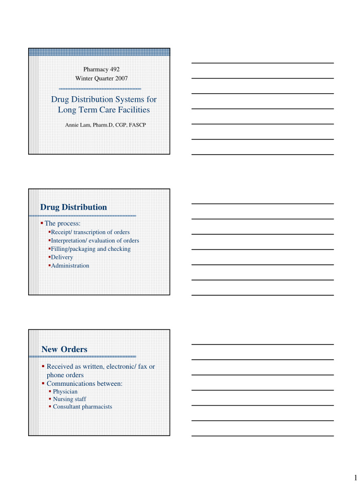 drug distribution systems for long term care facilities