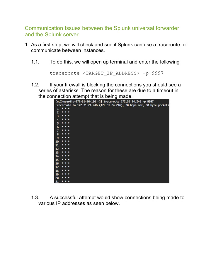 communication issues between the splunk universal