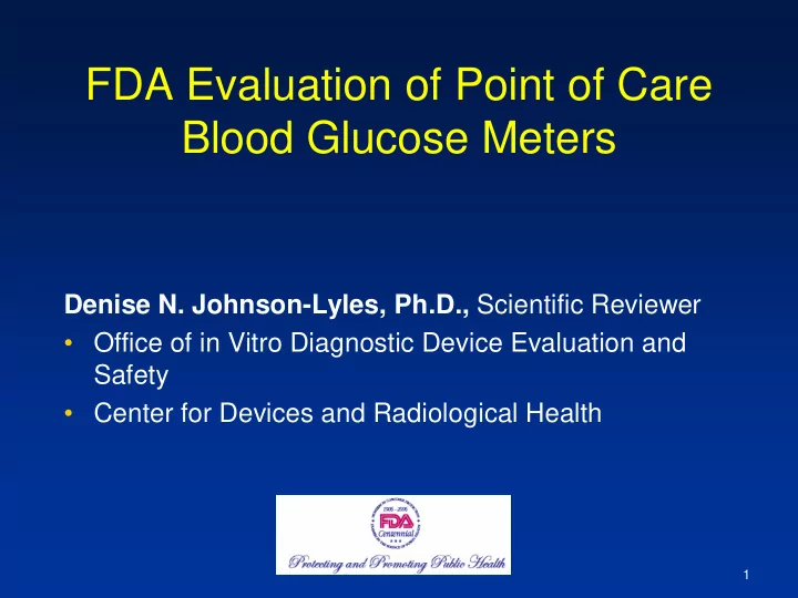 fda evaluation of point of care blood glucose meters