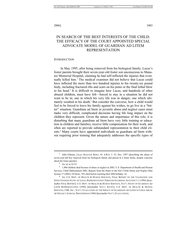 in search of the best interests of the child the efficacy