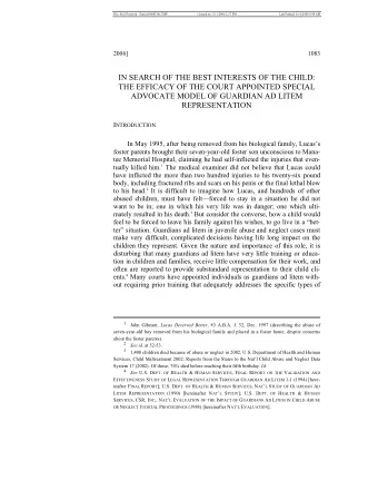 IN SEARCH OF THE BEST INTERESTS OF THE CHILD:  THE EFFICACY OF THE COURT APPOINTED SPECIAL