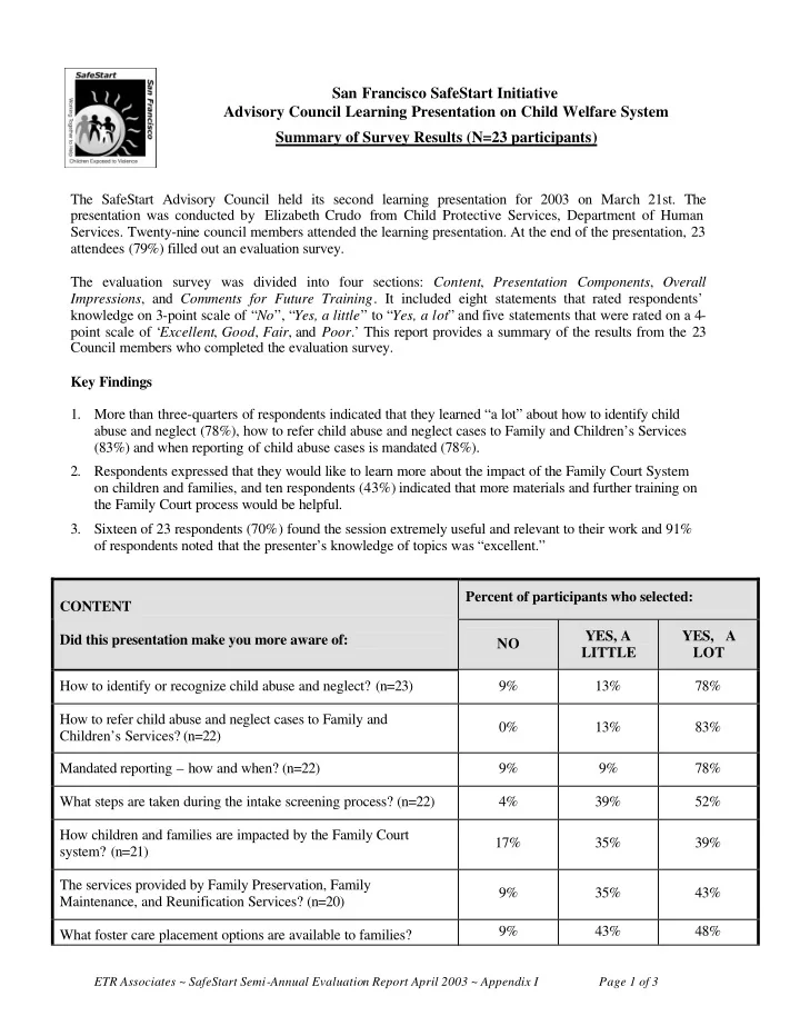 san francisco safestart initiative advisory council