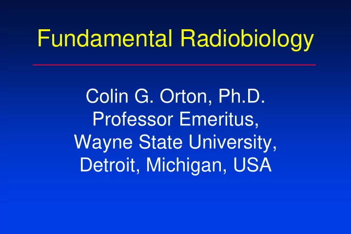 fundamental radiobiology