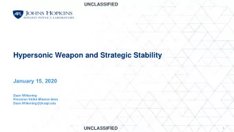Hypersonic Weapon and Strategic Stability  January 15, 2020  Dean Wilkening  Precision Strike