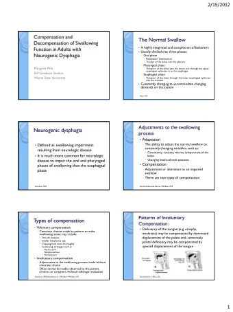 The Normal Swallow  Decompensation of Swallowing  A highly integrated and complex set of