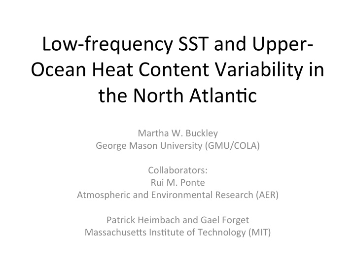 low frequency sst and upper ocean heat content