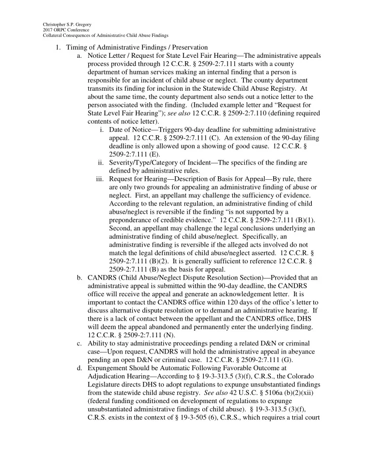 1 timing of administrative findings preservation a notice