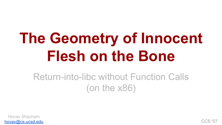 the geometry of innocent flesh on the bone
