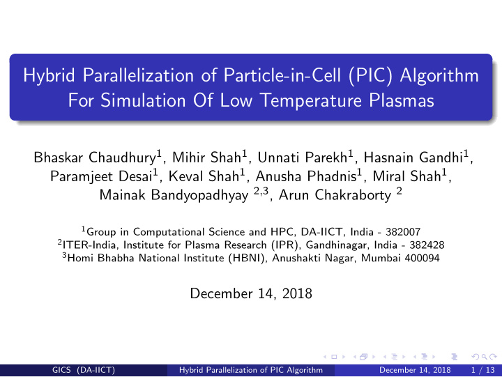 hybrid parallelization of particle in cell pic algorithm