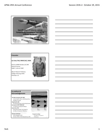 APNA 29th Annual Conference Session 2035.2: October 29, 2015 Specification of Veteran  centric