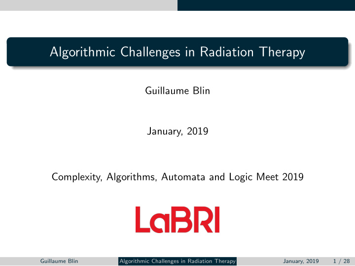 algorithmic challenges in radiation therapy