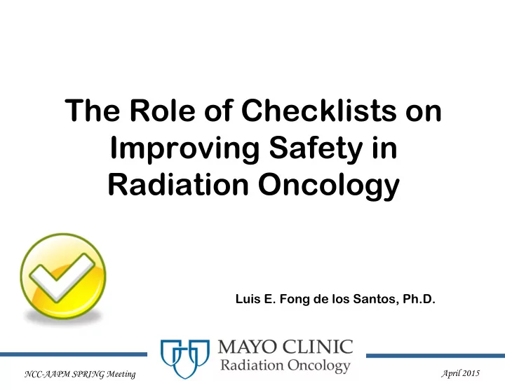 the role of checklists on improving safety in radiation