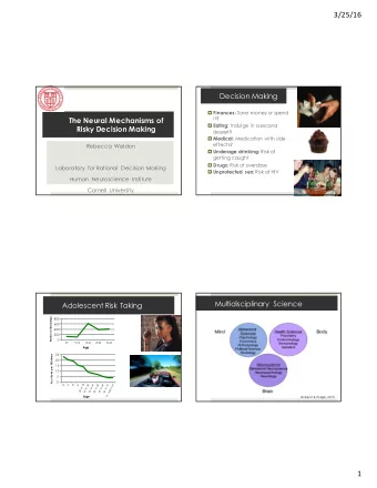 3/25/16  Decision Making  Finances: Save money or spend  it?  The Neural Mechanisms of