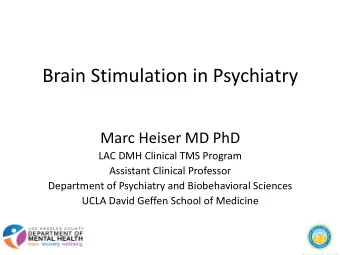 Brain Stimulation in Psychiatry  Marc Heiser MD PhD  LAC DMH Clinical TMS Program  Assistant
