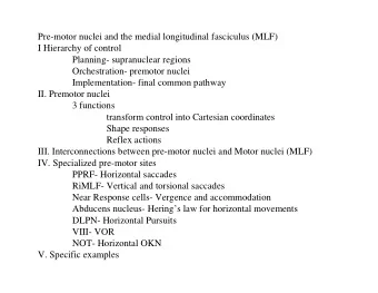 Pre-motor nuclei and the medial longitudinal fasciculus (MLF)  I Hierarchy of control  Planning-