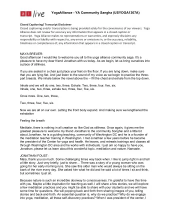YogaAlliance - YA Community Sangha (USYOGA1307A) Closed Captioning/ Transcript Disclaimer  Closed