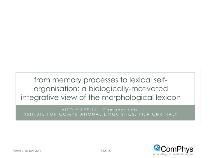 from memory processes to lexical self organisation a