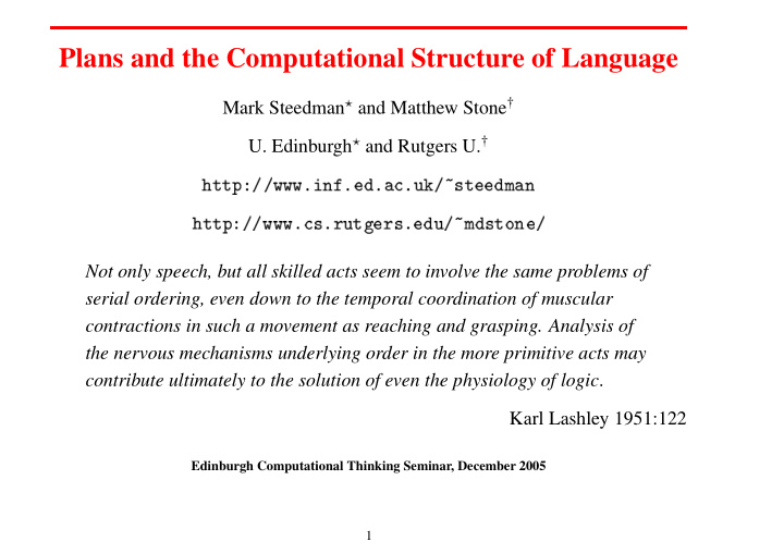 plans and the computational structure of language