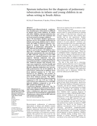 Sputum induction for the diagnosis of pulmonary  tuberculosis in infants and young children in an