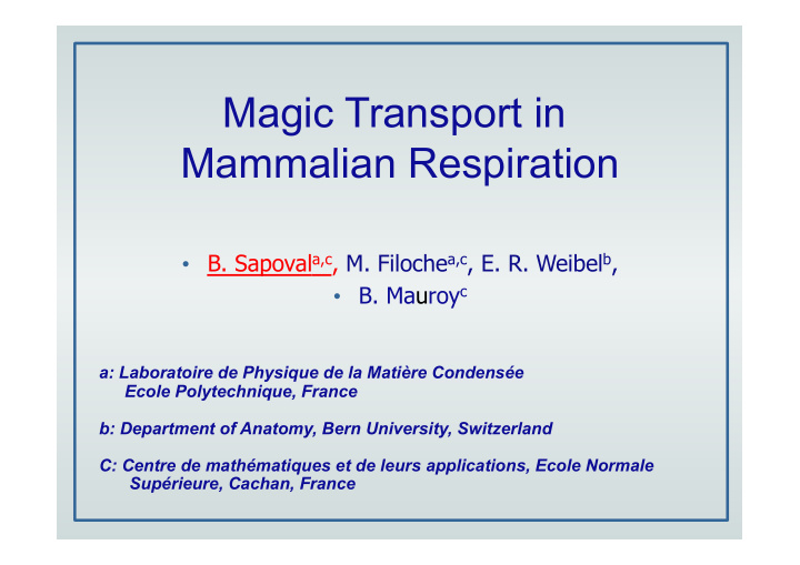 magic transport in mammalian respiration