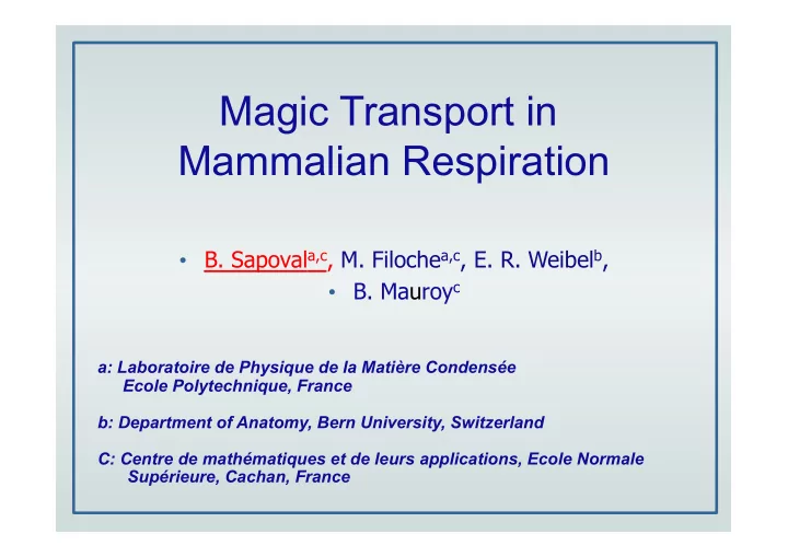 magic transport in mammalian respiration