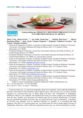 Cryptosporidium spp. FREQUENCY IDENTIFIED THROUGH ZN STAIN  SciForum  IN LAMBS FROM MICHOACN,