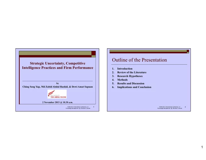 outline of the presentation