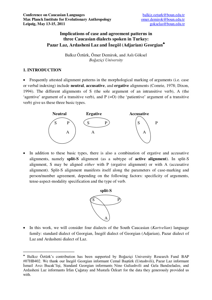 implications of case and agreement patterns in three