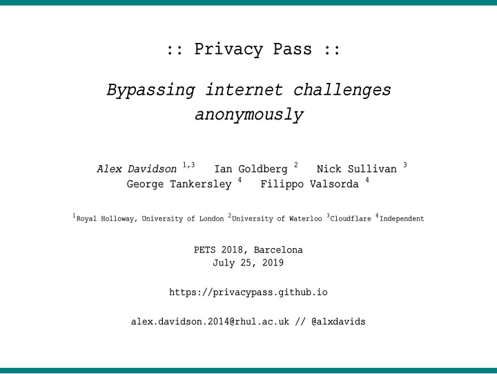 privacy pass bypassing internet challenges anonymously