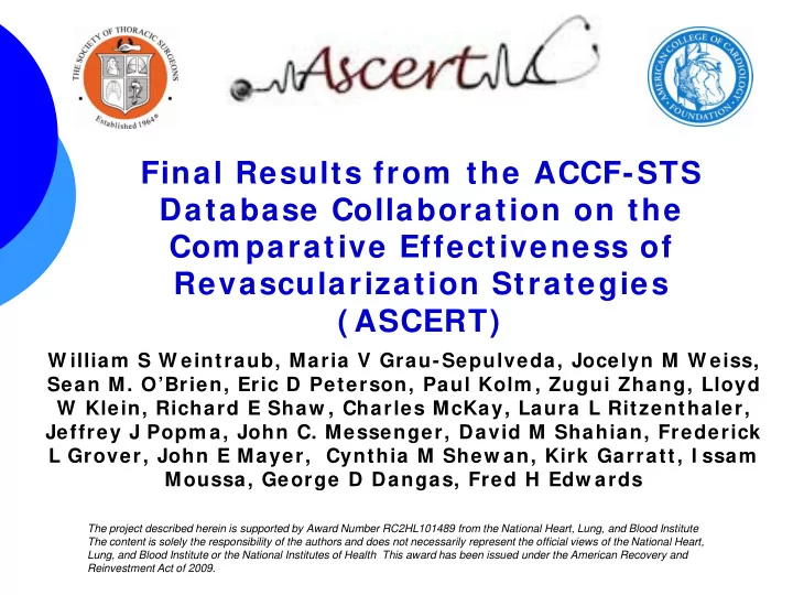final results from the accf sts database collaboration on